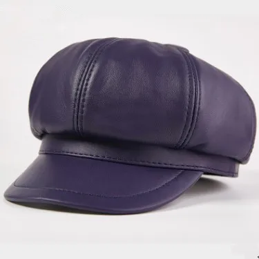navy blue SILOQIN, элегантные женские шапки из натуральной кожи, женские шапки из овечьей кожи, кепка Newsboy, новая осенняя простая модная шапка для молодых женщин - Цвет: navy blue