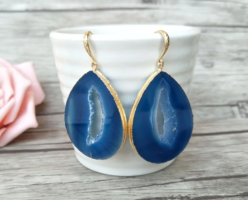 5 pairs Drusy Natural big Agat e geode Dangle Earrings druzy gem stone earrings Handmade Jewelry For Women ER502 | Украшения и