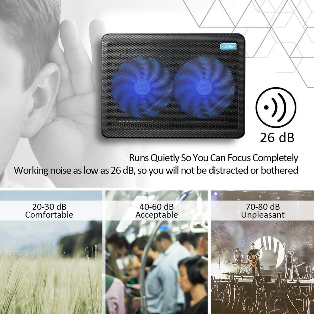 Low Noise Impact Resistant Ultra Slim Laptop Led Cooling Pad USB Nonslip Adjustable Mounts Portable Metal Panel Fit Below 17inch |