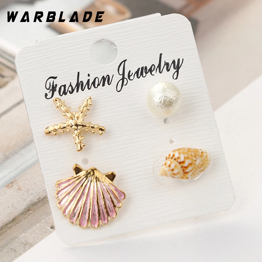 WBL 2018 новые модные серьги гвоздики в виде раковины стиле океана с раковиной и