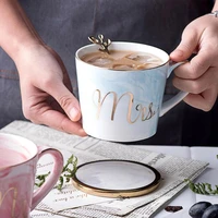 360ml handpainted gold monogram natural marble porcelain coffee mug mr and mrs tea milk cups and mugs wedding gift with logo
