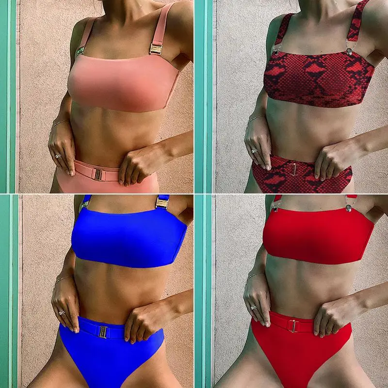 Куркума Пряжка бикини Пуш Ап 2019 змеиный принт Купальник женские с высокой талией