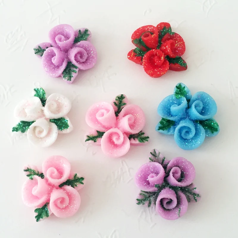 Flower 18*21mm 20pcs DIY gold powder Resin Crafts wedding decoration accessories flat back scrapbook -A60 | Дом и сад