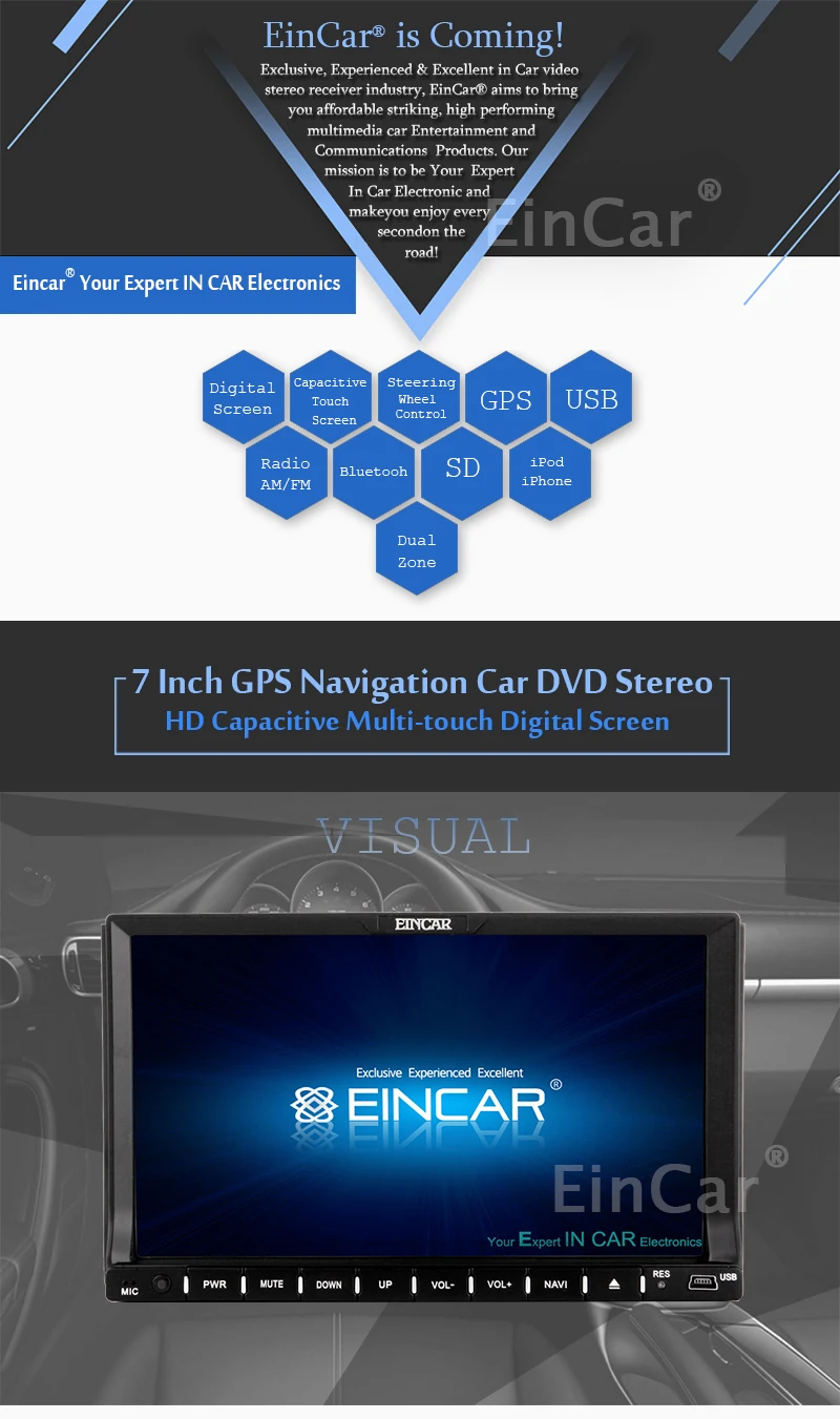 Eincar 7 дюймов Автомобильный DVD Плеер FM аксессуар фильм стерео аудио gps авто радио SD