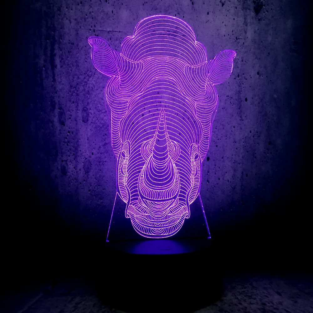 Новые Infantil животные носороги голова 3D лампа детская визуальная Led настроение