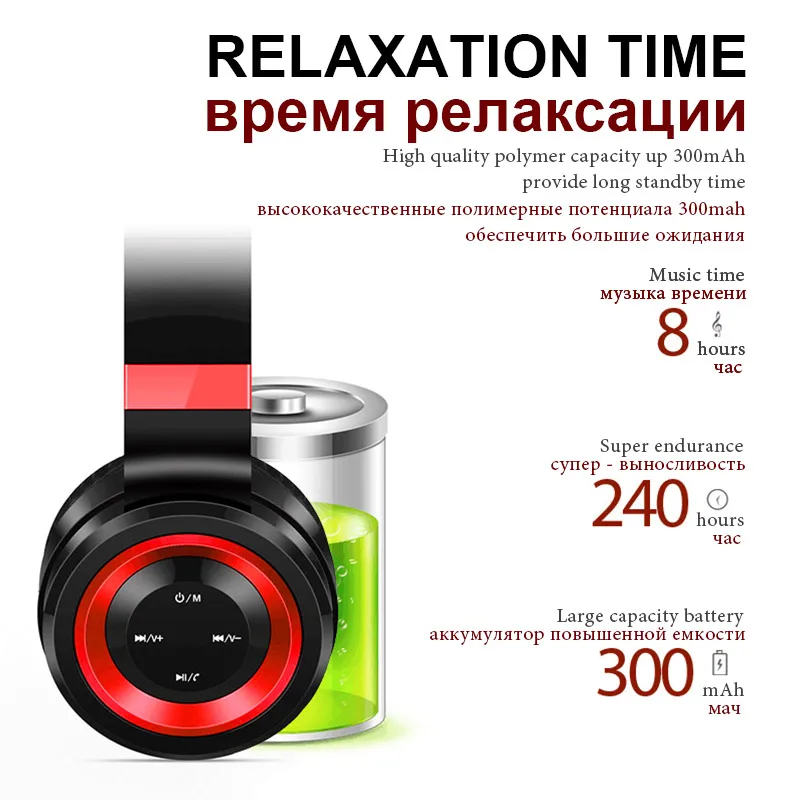 Bluetooth наушники HiFi стерео беспроводные с микрофоном складные Проводные/TF режим