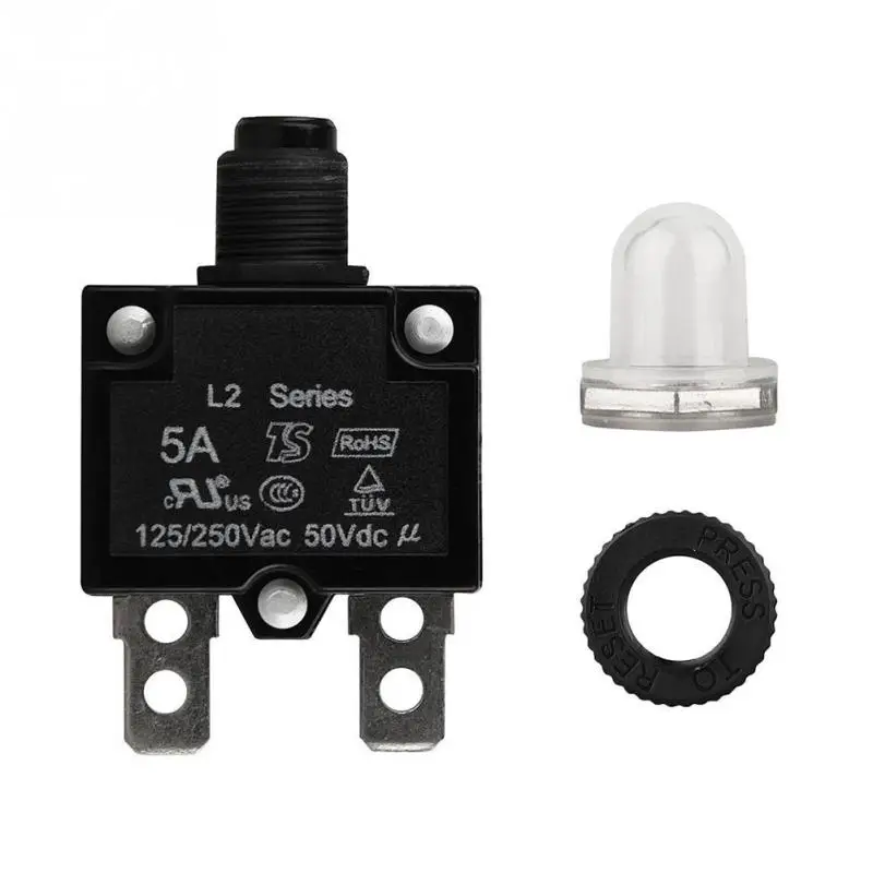5A/10A/15A/20A/30AMP 10 мм черная пластиковая металлическая кнопка сбрасываемая Тепловая