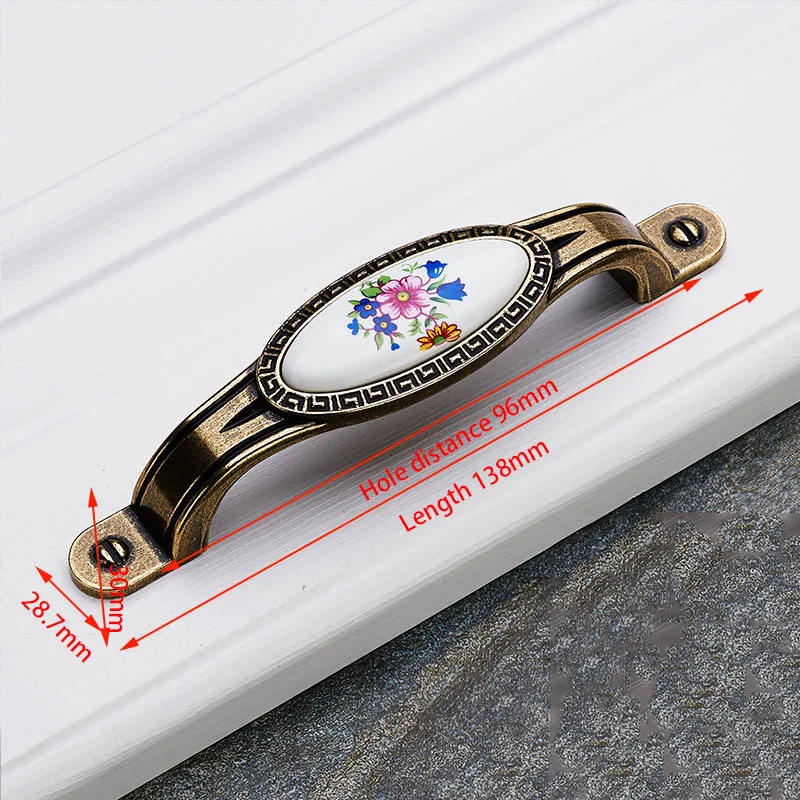1029-96 KAK 5 шт./лот, антикварные бронзовые керамические ручки для шкафов из цинкового сплава, ручки для ящиков, дверные ручки для шкафа, ручки для мебели Morning Glory - Цвет: 1029-96