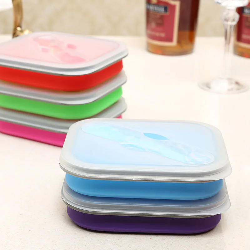 600 мл складной Bento Box силиконовый Ланч-бокс с ложкой экологичный одиночный