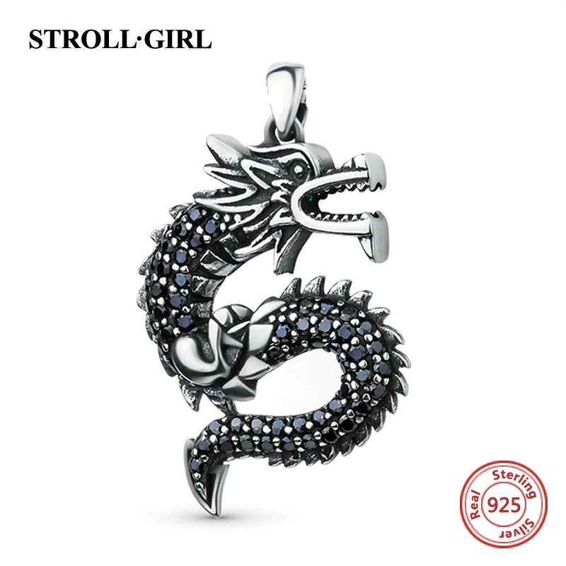 StrollGirl стерлингового серебра 925 красивые древние кулон с драконом ожерелья для мужчин diy модные украшения изготовление аксессуаров для женщин подарок