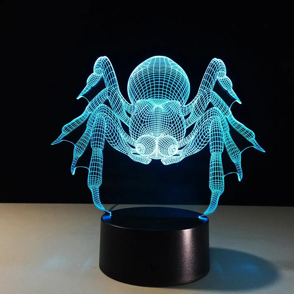 7 красочных USB в форме паука 3D иллюзия лампа для дома спальни офиса светодиодный
