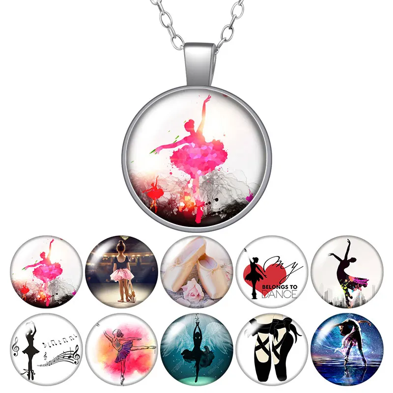 

Love Dancing Ballet Round Pendant Necklace 25mm Glass Cabochon Women Girl Jewelry Party Birthday Gift 50cm