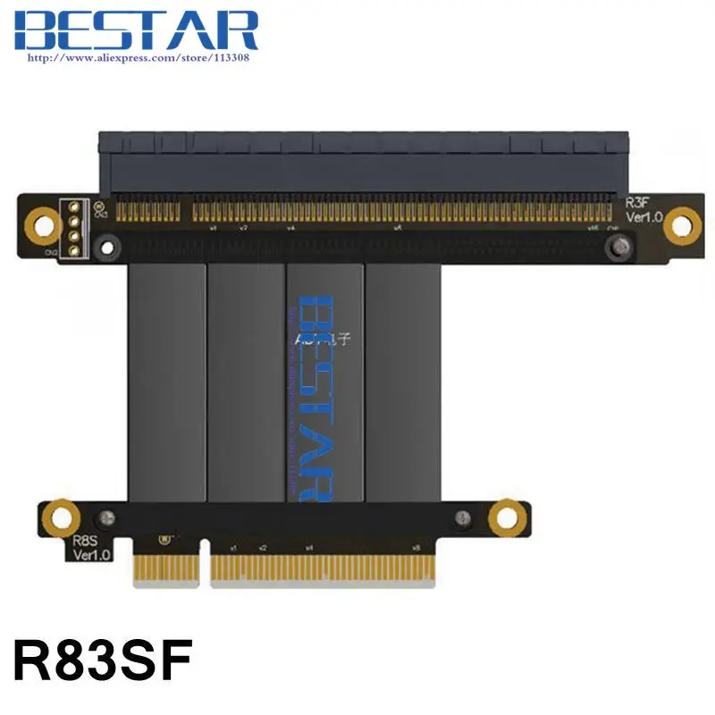 Переходник Gen3.0 PCIe 8x к PCI e 16x удлинитель на колено правый и левый угол 64 ГБ/bps E X8 X16