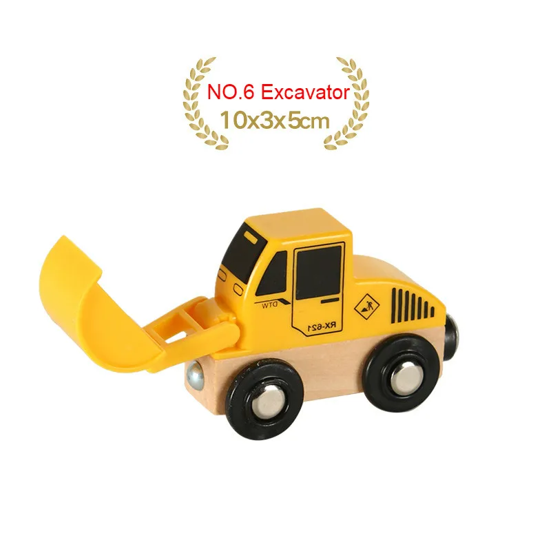 NO.6 Excavator Деревянный магнитный Поезд Самолет деревянная железная дорога вертолет автомобиль грузовик аксессуары игрушка для детей подходит дерево Томас Биро треки подарки-EDWONE - Цвет: NO.6 Excavator