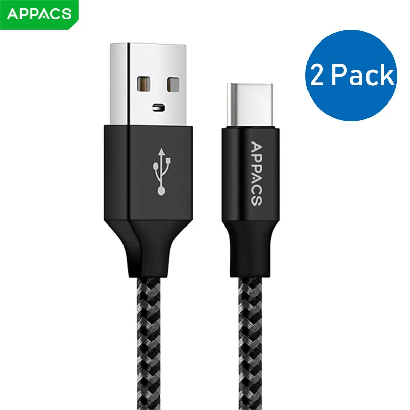 APPACS 2 шт USB Type C кабель 2.4A для быстрой зарядки Samsung S8 Huawei P10/9 Xiaomi передачи данных 1 м