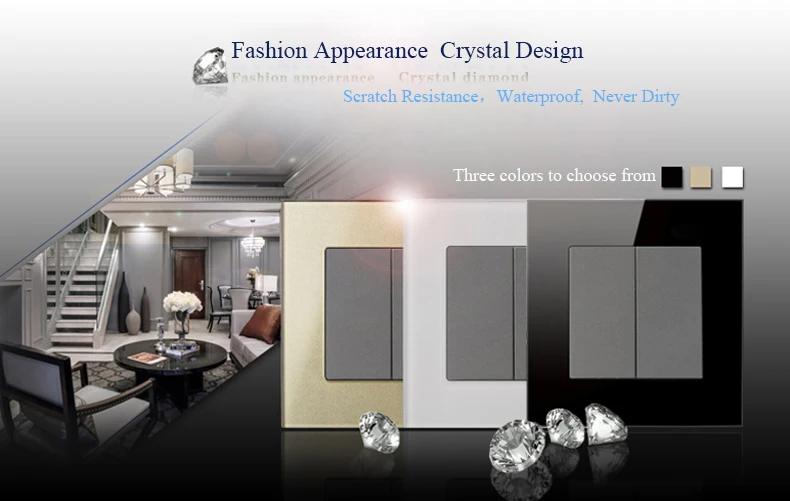 Роскошный Двухкнопочный переключатель Wallpad из черного хрустального стекла 2