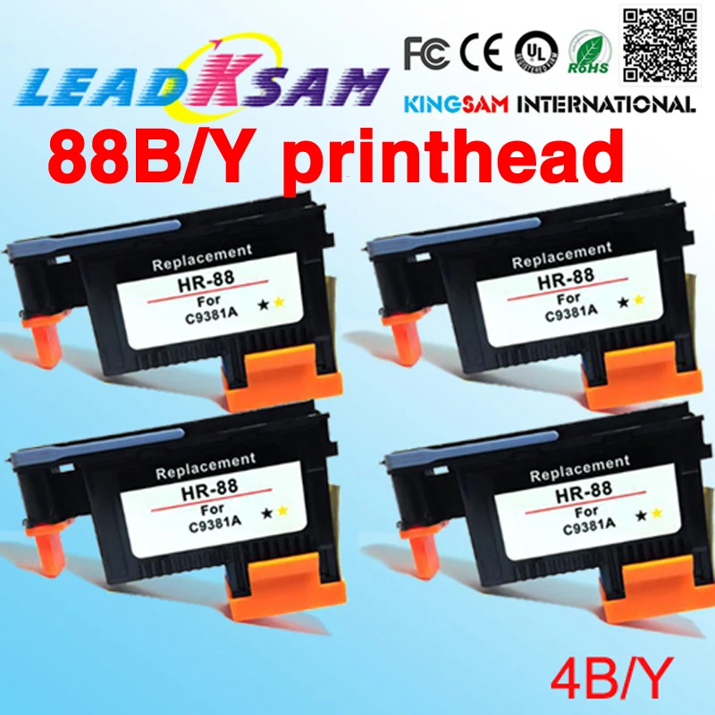 4 шт. черно-Желтая печатающая головка совместимая с hp88 C9381A для 88 L7580/L7588 /L7600/L7650/L7680