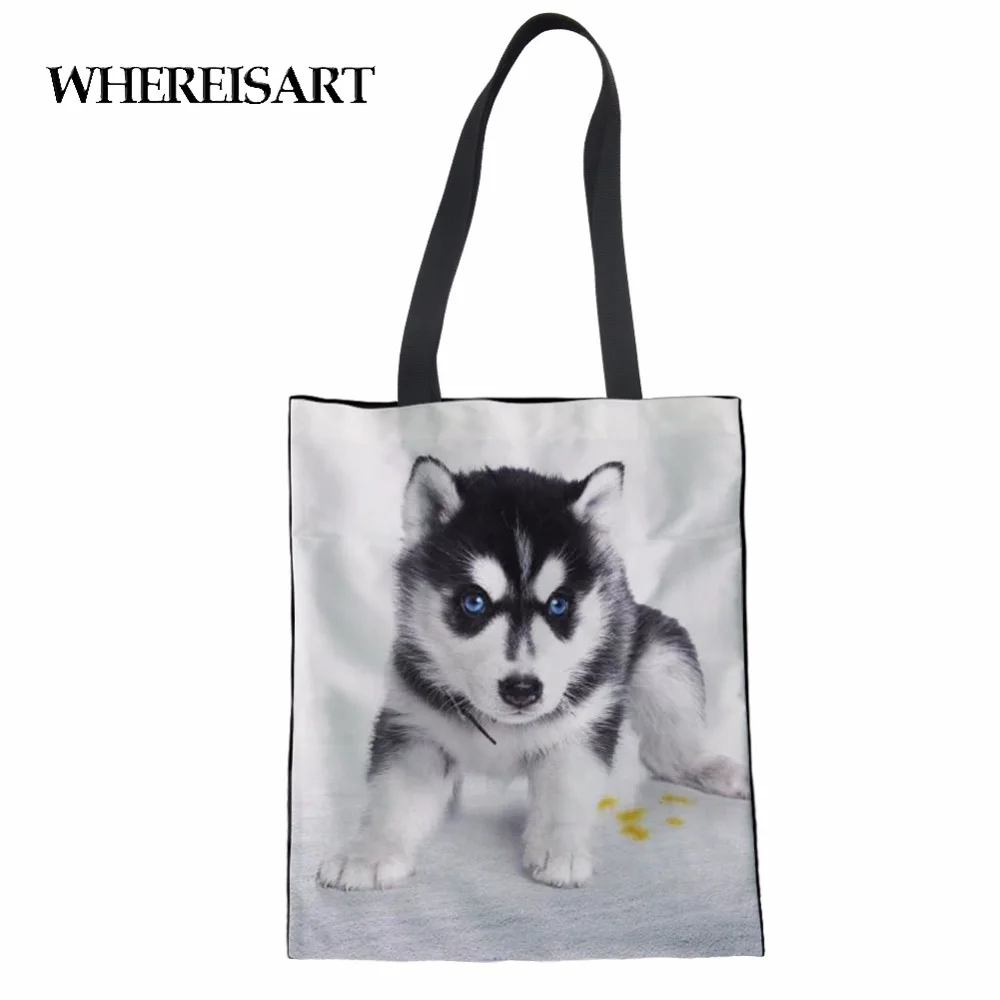 Холщовая Сумка тоут с рисунком хаски для покупок| |