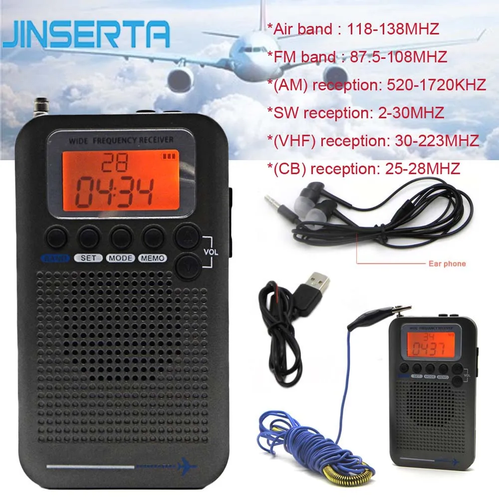 Авиационный VHF радио полный диапазон стерео приемник портативный CB/FM/AM/SW радио с ЖК-дисплеем будильник и наушники Новинка