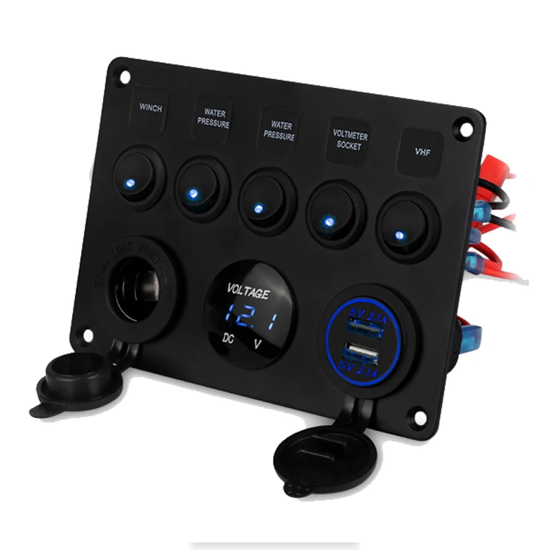 Dual Car USB Charger Voltmeter Switch Panel 12v 24 Socket Power Outlet Adapter Chargers For Smartphone With Led Display | Мобильные