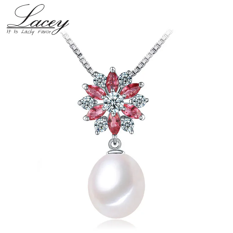 

Fashion Necklace Freshwater Pearl Jewelry 8-9mm Natural Pearl Pendant Necklace 925 Sterling Silver Flower Pendants For Women