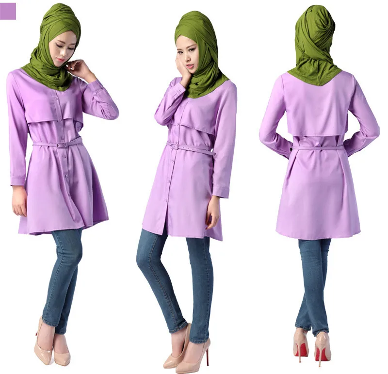 Модная женская Свободная рубашка с длинным рукавом мусульманское короткое