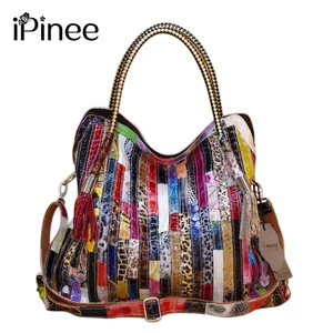 Сумки iPinee из натуральной коровьей кожи для женщин, брендовые сумки из воловьей кожи с блестками из натуральной кожи, сумка-мессенджер со змеиным рисунком, роскошная сумка-тоут