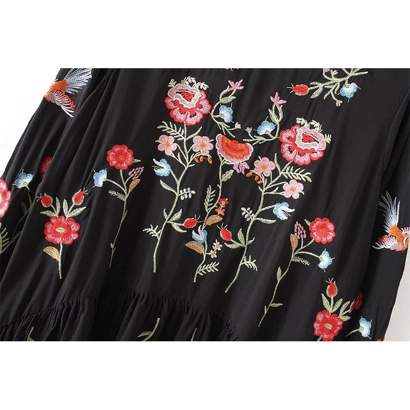 IEASYSEXY 2017 Осенняя Мода Марка Цветочные Вышитые Мини Платья Женщин Шею Длинными
