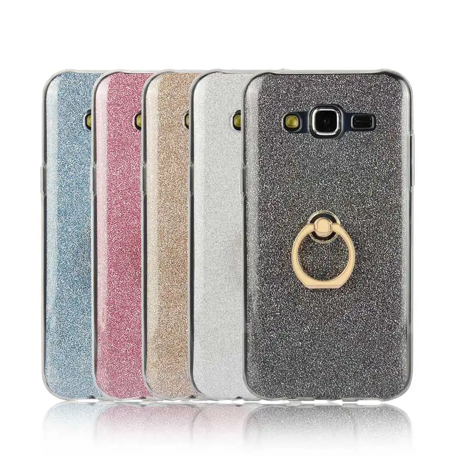 Для samsung Galaxy J5 (2015) Мягкие TPU с стенд для колец на палец блеск крышка блестки