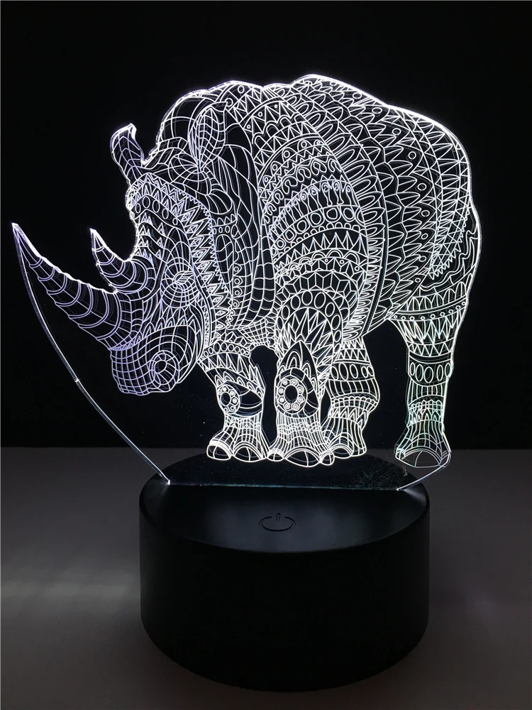 Животные носороги 3D лампа светильник ing LED USB Настроение Ночной многоцветный