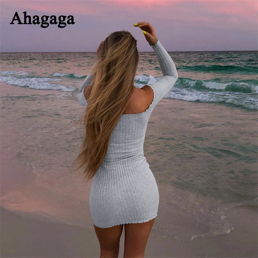 Ahagaga 2019 летнее платье женское модное однотонное Повседневное с вырезом лодочкой