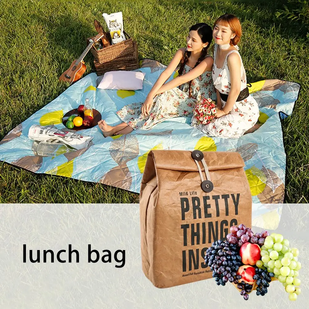 Cooler Lunch Box Bag Insulated Tyvek Brown Kraft Paper Durable Reusable Handy Bag Thermal Bento Leakproof Picnic Tote