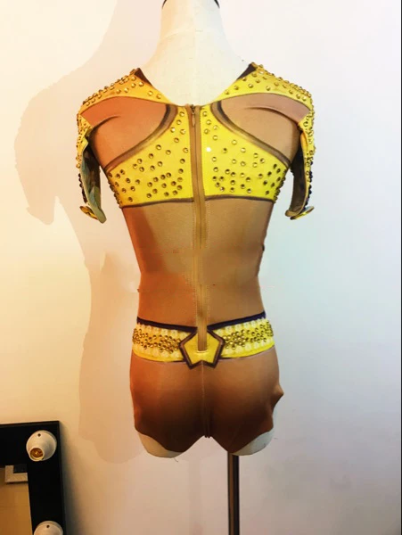 Women New Sexy Printed Sparkly Gold Rhinestones Bodysuit Leotard Jumpsuit Nightclub DJ Lady Singer Dance Wear Party Show Costume