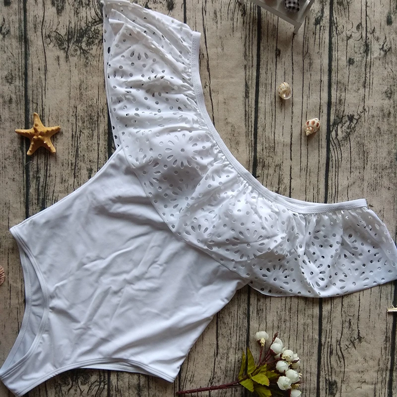 Оборчатый Одна деталь купальник пикантные однотонные Кружево полый Мягкий