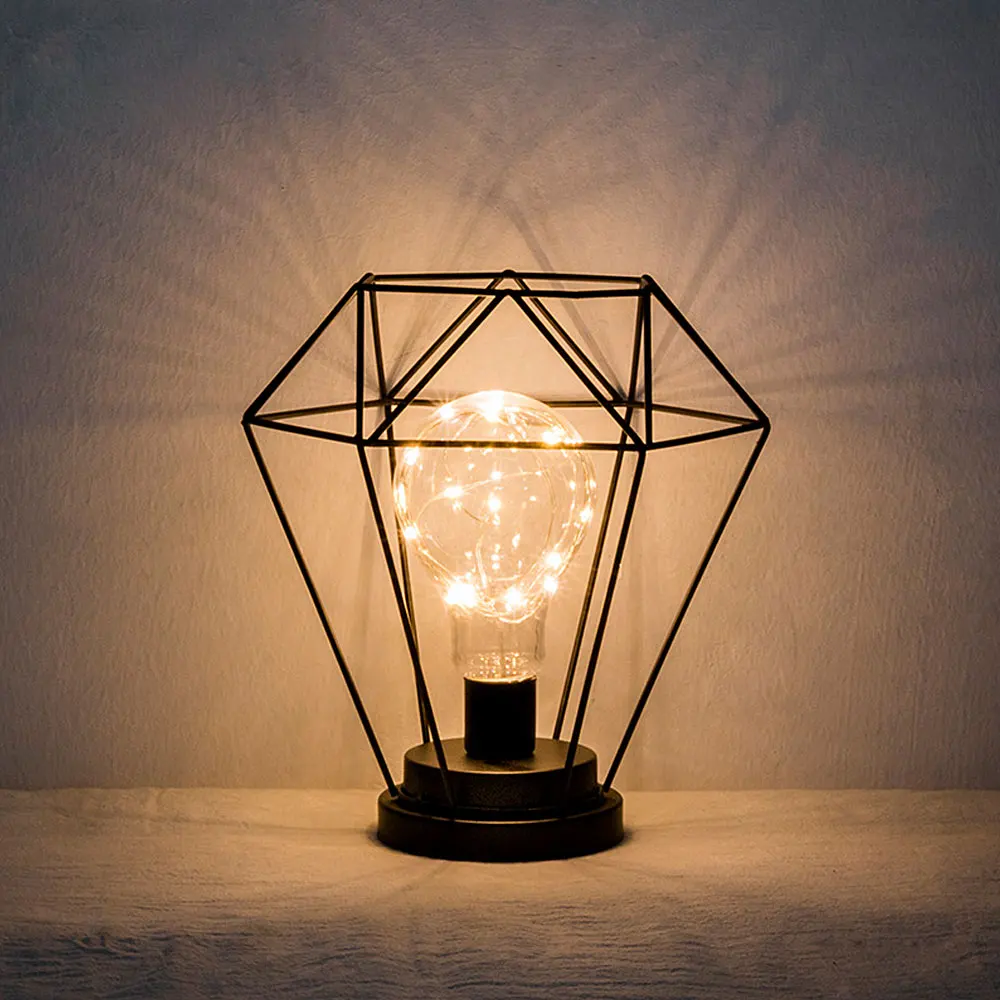 Desk Decorative lamp Железный светодиодный геометрический Настольный светильник в скандинавском стиле, Декор для дома и офиса, красивый орнамент, несколько железных проводов, чехол для батареи, праздничная лампа - Цвет абажура: Desk Decorative lamp