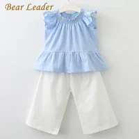Bear leader/комплекты одежды для девочек, лето, брендовая многослойная Детская рубашка без рукавов с оборками и цветочным принтом+ короткие штаны для девочек 3-7 лет