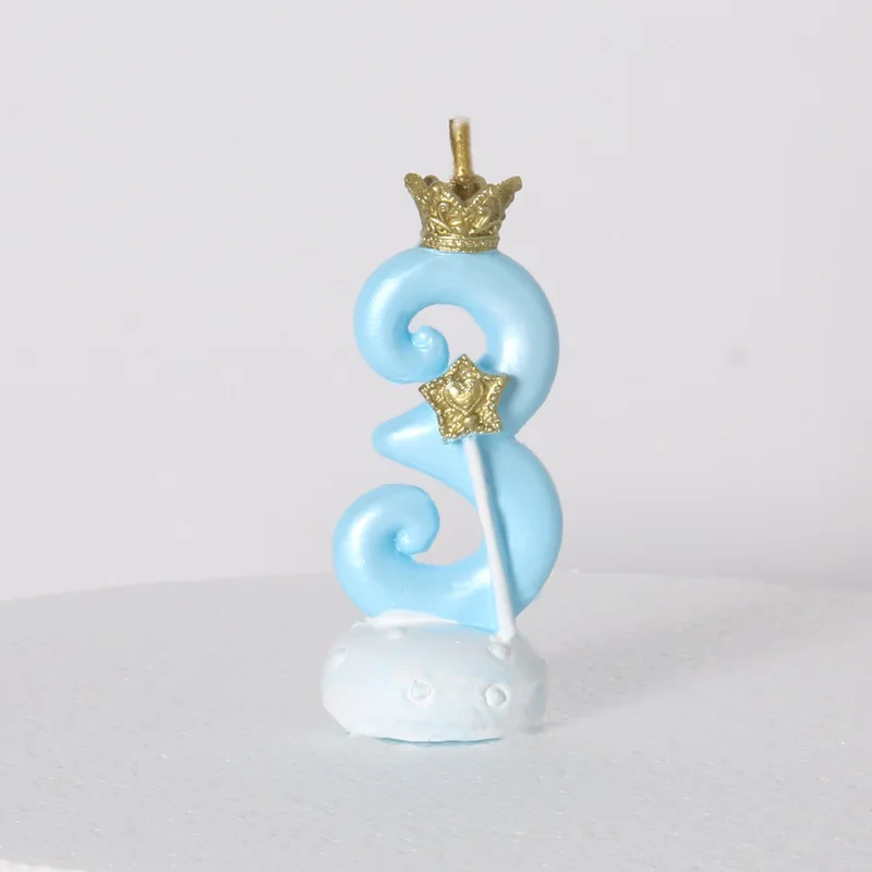 blue 3 Новая Милая свеча на день рождения розовая Свеча в форме короны украшение торта на день рождения 0-9 цифровая свеча с цифрами Детские сувениры на день рождение вечерние украшения - Цвет: blue 3