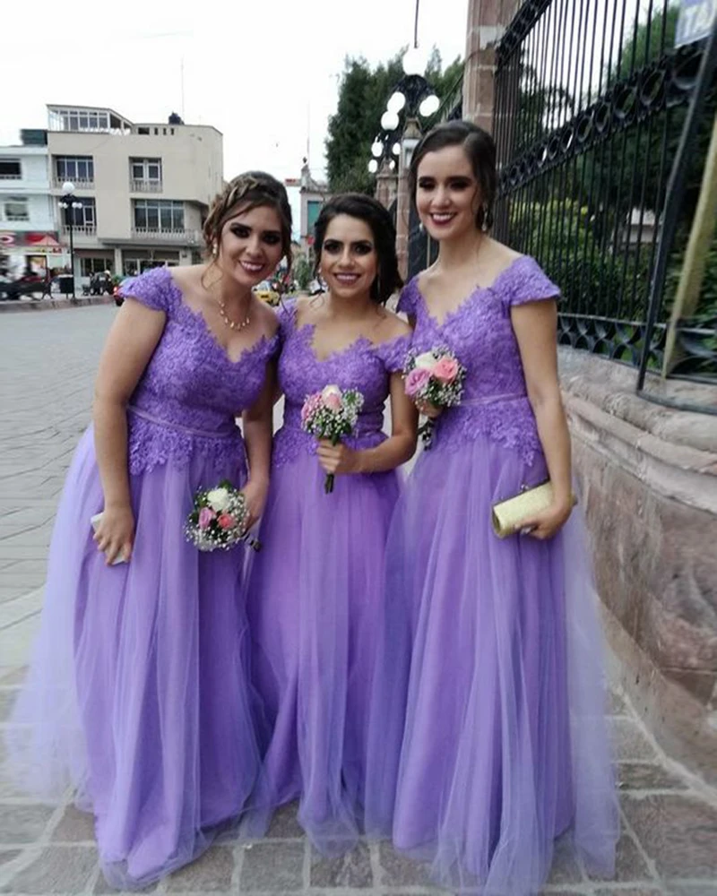 Женское длинное платье трапеция Ruby Bridal фиолетовое кружевное с фатиновой юбкой