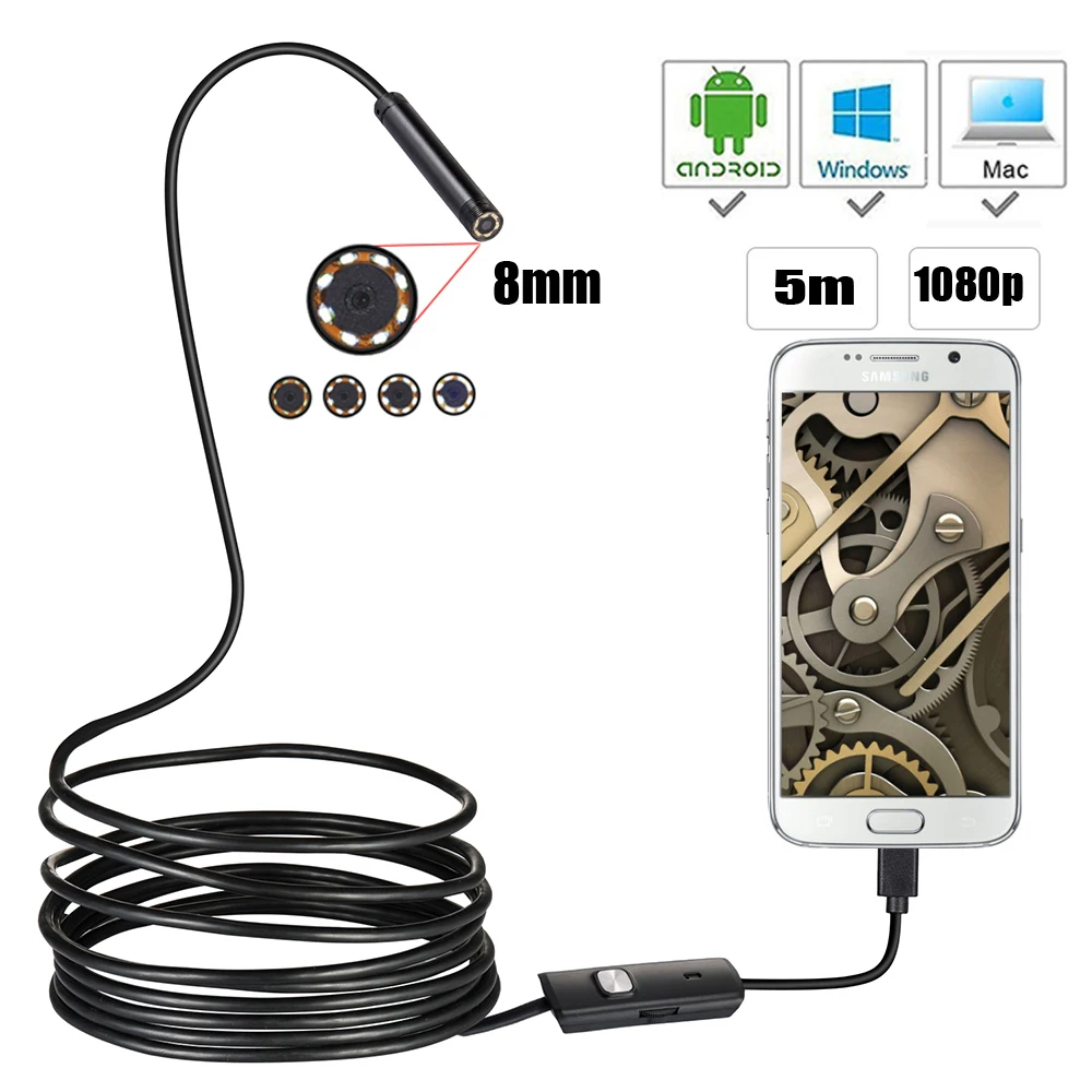 1920*1080P Full HD мини Android эндоскоп Камера IP67 1 м 2 м 5 м Micro USB видеонаблюдения с защитой от воды Камера с объективом камеры бороскоп WiFi трубки