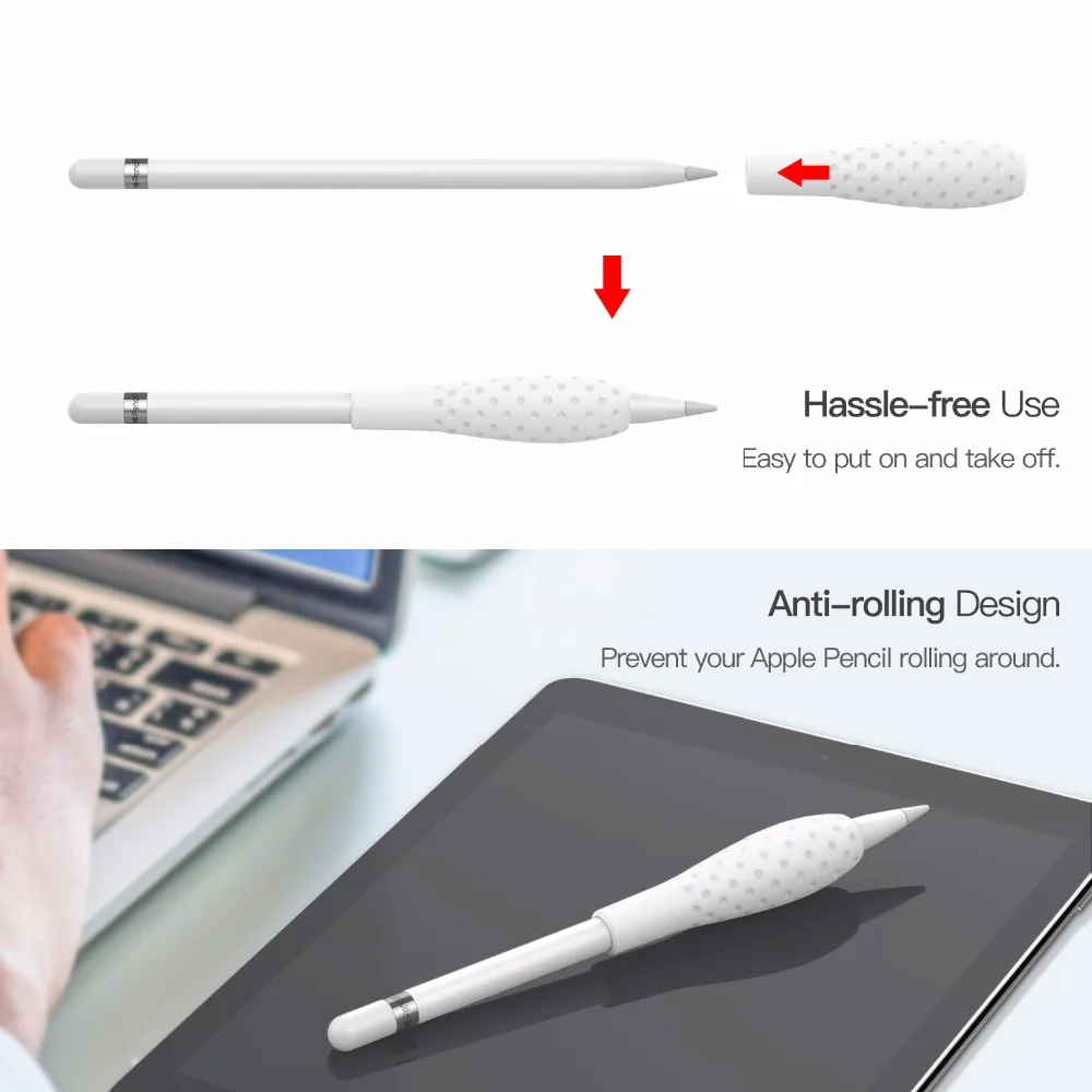 Защитный чехол MoKo Silicone Grip Holder Ergo для Apple Pencil(2 шт. в упаковке, белый и зеленый драгоценный камень, черный и красный