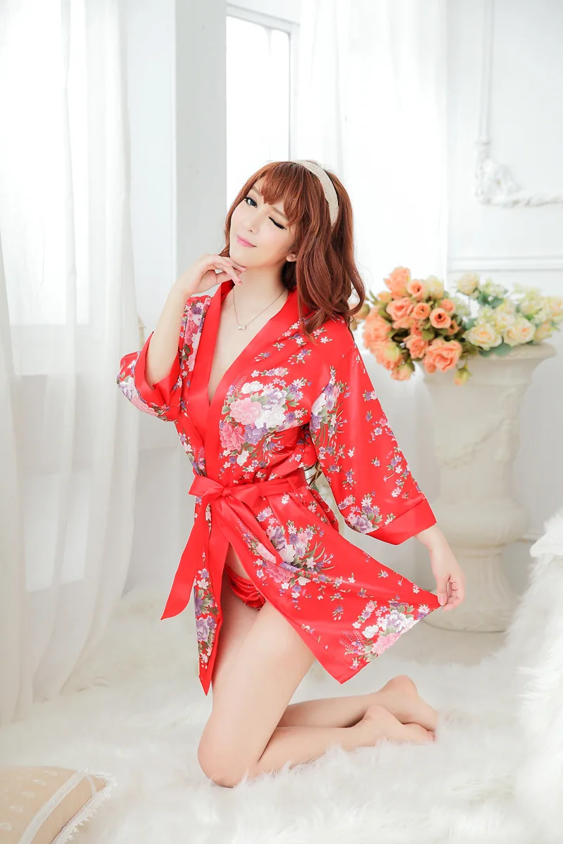 Женское пикантное нижнее белье японское кимоно с бантом на спине красными