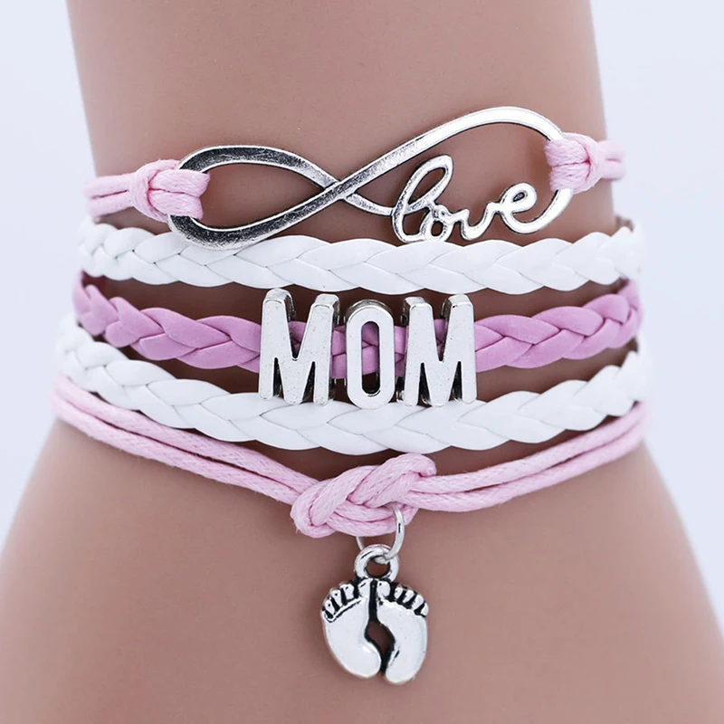 Бесконечная любовь мамы мать Baby Shower стопы ноги талисман Двойное сердце