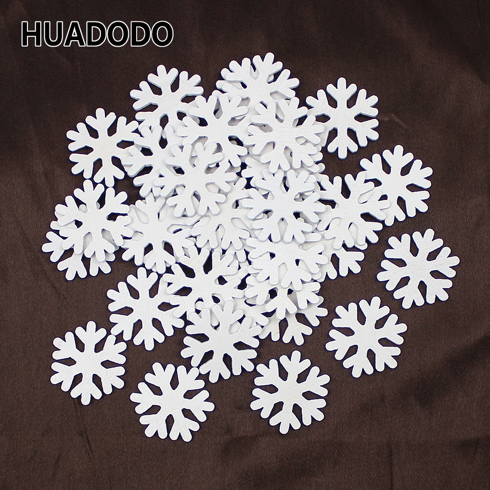 HUADODO 50 шт. 3 см деревянная искусственная Снежинка DIY ремесло снег Рождество украшения для нового года вечерние скрапбукинга декор стола