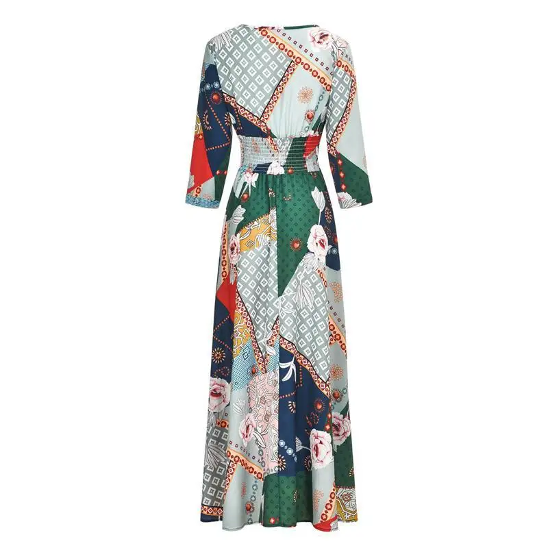 Винтажное летнее однобортное Платье с принтом женские элегантные длинные