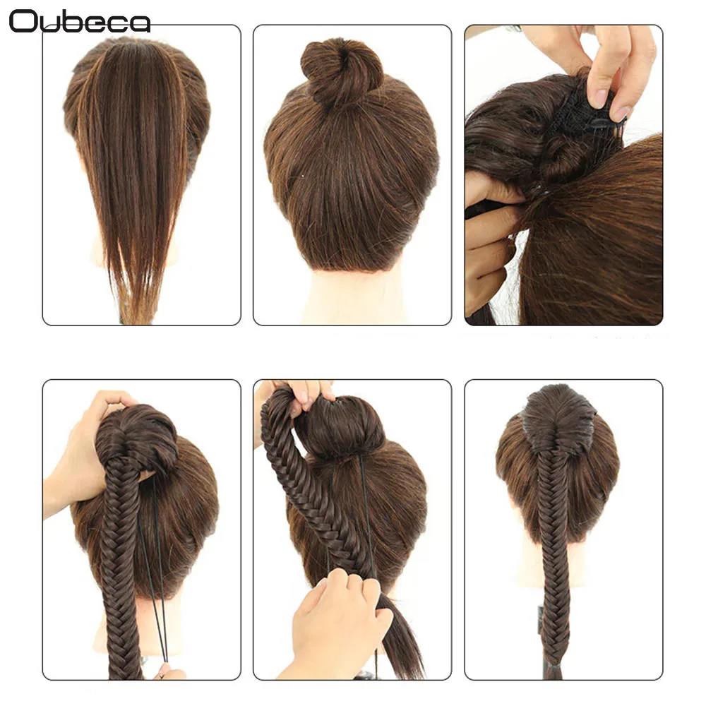 

OUBECA Women Long Straight Fishtail Ponytails Braided Clip In Pony Tail With Elastic Drawstring Rope Synthetic Hairpieces