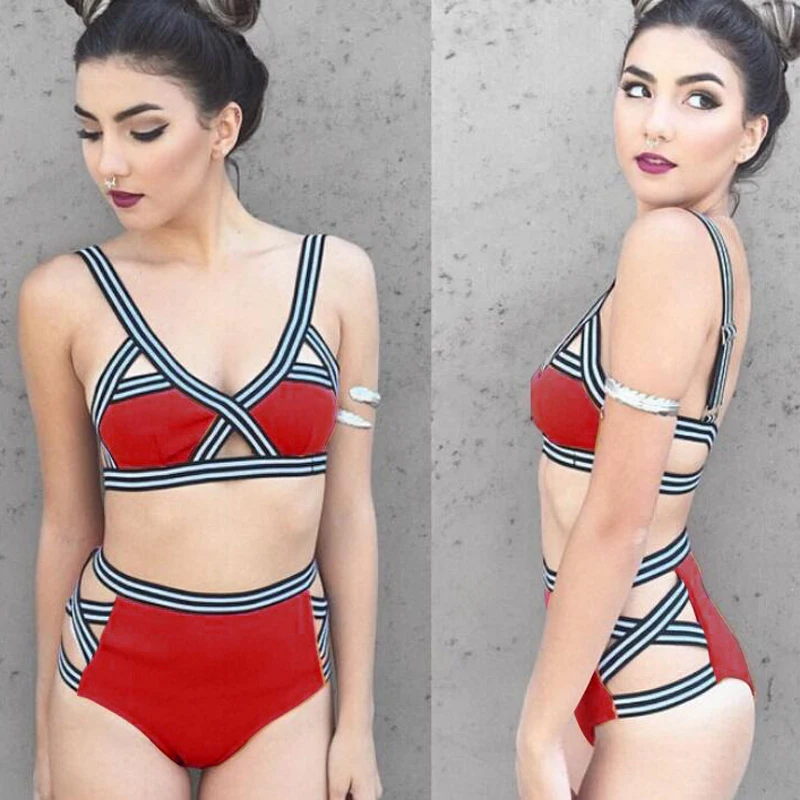 Повязки criss cross бикини высокая талия нижняя установить swim wear одежда для пляжа