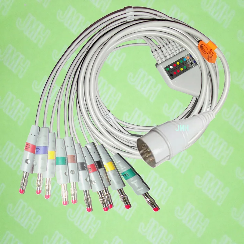 Compatible with Fukuda FX-031 EKG 10 lead,One-piece ECG cable and leadwires,11PIN,4.0 red Banana,IEC or AHA.