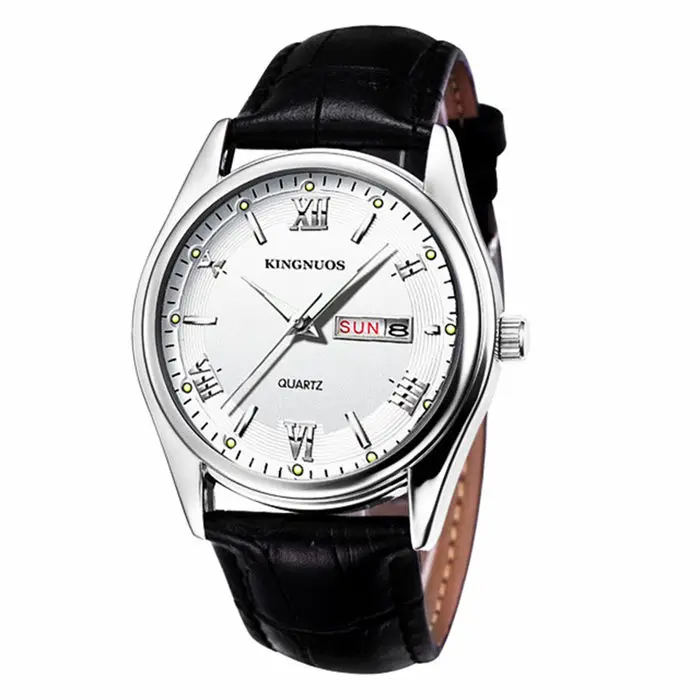 leather black white Relogio Masculino, люксовый бренд, нержавеющая сталь, аналоговый дисплей, дата, неделя, водонепроницаемые мужские кварцевые часы, деловые мужские наручные часы - Цвет: leather black white