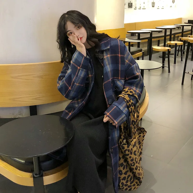 3 Цвета зимнее шерстяное пальто для женщин Дамы Осень Новый плед Винтаж Стиль