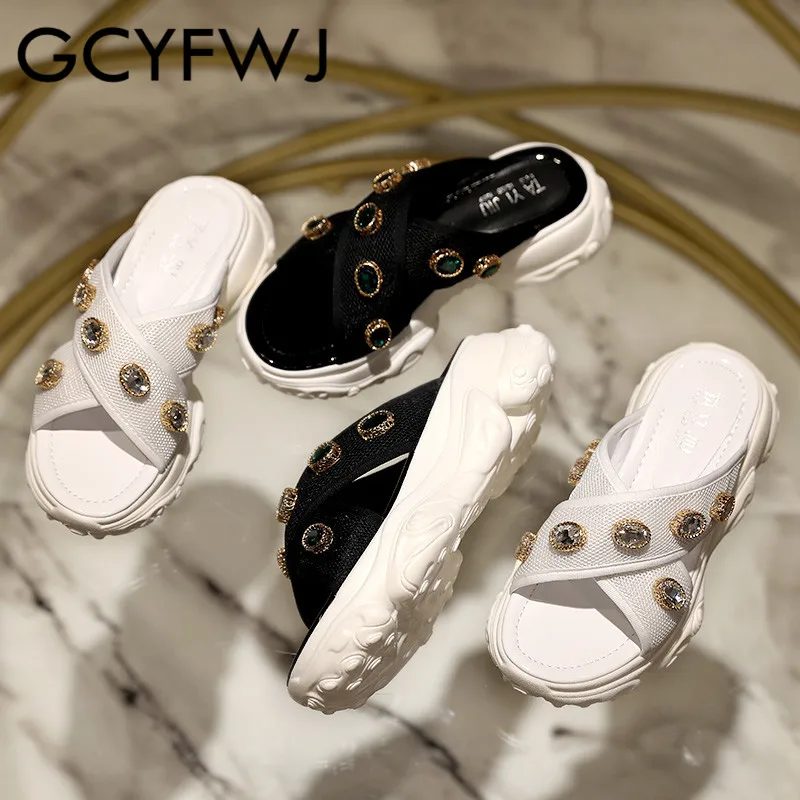 GCYFWJ женские шлепанцы на платформе со стразами Женская обувь с сетчатой тканью